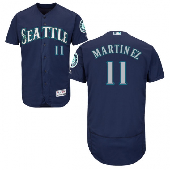 Men's Majestic Seattle Mariners #11 Edgar Martinez Navy Blue Flexbase Authentic Collection MLB Jersey