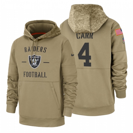 Men's Oakland Raiders Derek Carr 2019 Salute to Service Tan Sideline Therma Pullover Hoodie - Ujersey