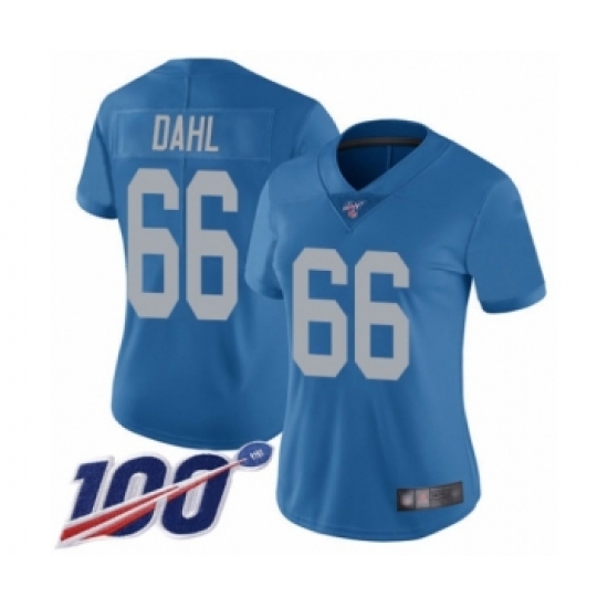 Women's Detroit Lions #66 Joe Dahl Blue Alternate Vapor Untouchable Limited Player 100th Season Football Jersey - Ujersey