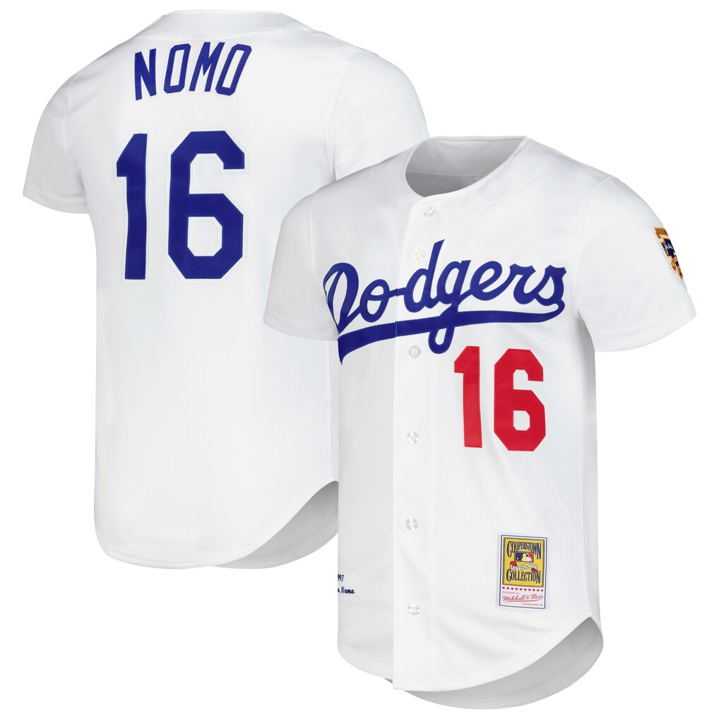 Men's Los Angeles Dodgers Hideo Nomo Mitchell & Ness White Cooperstown Collection Authentic Jersey - Ujersey