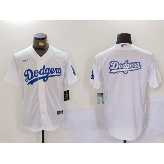 Men's Los Angeles Dodgers Blank White Cool Base Stitched Jersey1 - Ujersey