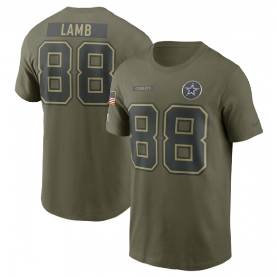 Men's Dallas Cowboys #88 CeeDee Lamb Olive 2025 Salute to Service Name & Number T-Shirt - Ujersey NHL