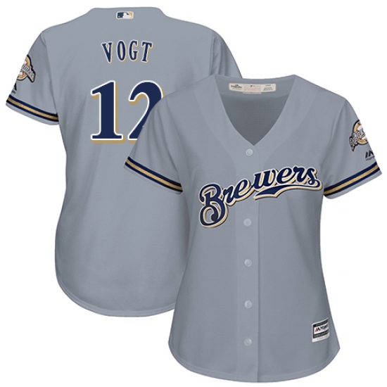 Women's Majestic Milwaukee Brewers #12 Stephen Vogt Authentic Grey Road Cool Base MLB Jersey - Ujersey