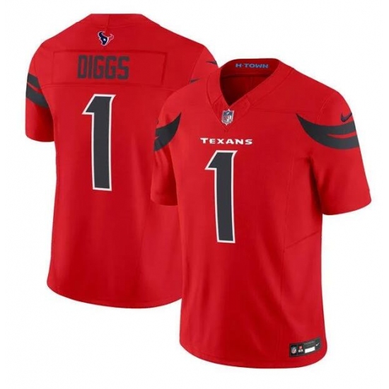 Men's Houston Texans #1 Stefon Diggs Red Red 2024 Alternate F.U.S.E Vapor Football Stitched Jersey - Ujersey