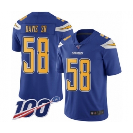 Men's Los Angeles Chargers #58 Thomas Davis Sr Limited Electric Blue Rush Vapor Untouchable 100th Season Football Jersey - Ujersey