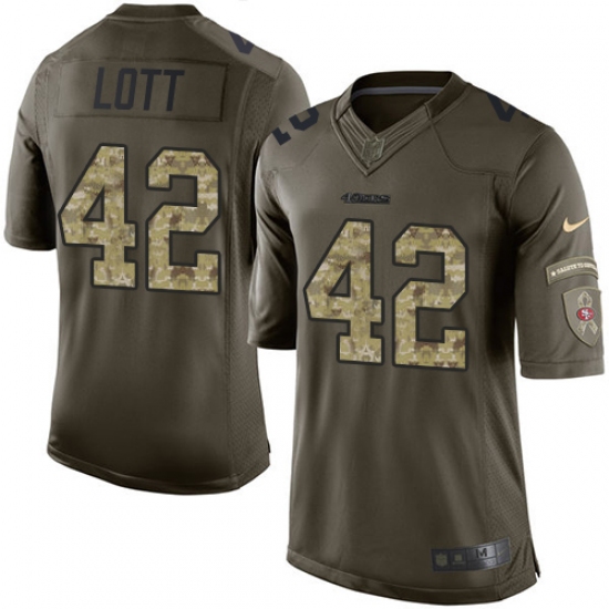 Men's Nike San Francisco 49ers #42 Ronnie Lott Elite Green Salute to Service NFL Jersey - Ujersey