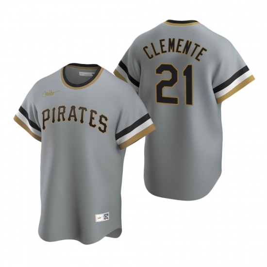 Men's Nike Pittsburgh Pirates #21 Roberto Clemente Gray Cooperstown Collection Road Stitched Baseball Jersey - Ujersey