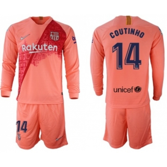 Barcelona #14 Coutinho Third Long Sleeves Soccer Club Jersey