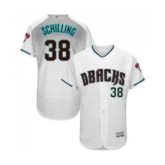 Men's Arizona Diamondbacks #38 Curt Schilling White Teal Alternate Authentic Collection Flex Base Baseball Jersey - Ujersey