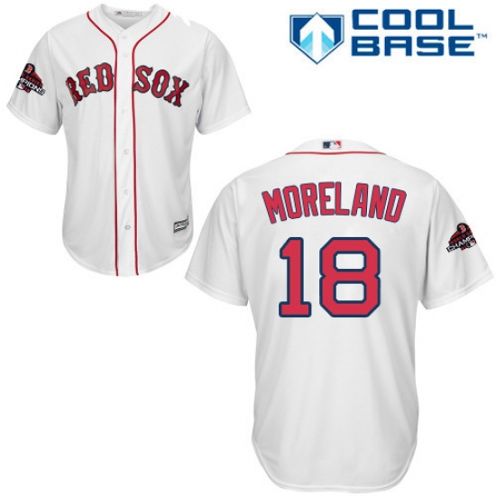 Youth Majestic Boston Red Sox #18 Mitch Moreland Authentic White Home Cool Base 2018 World Series Champions MLB Jersey - Ujersey