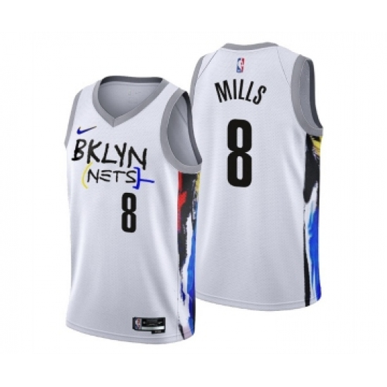 Men's Brooklyn Nets #8 Patty Mills 2022-23 White City Edition Stitched Basketball Jersey - Ujersey