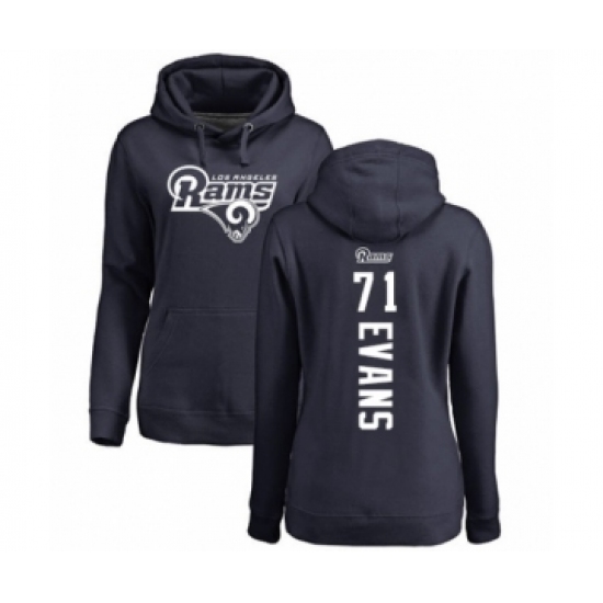 Football Women's Los Angeles Rams #71 Bobby Evans Navy Blue Backer Pullover Hoodie - Ujersey