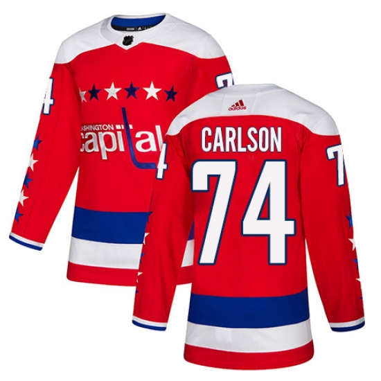 Men's Adidas Washington Capitals #74 John Carlson Authentic Red Alternate NHL Jersey - Ujersey