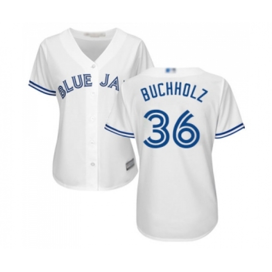 Women's Toronto Blue Jays #36 Clay Buchholz Replica White Home Baseball Jersey - Ujersey