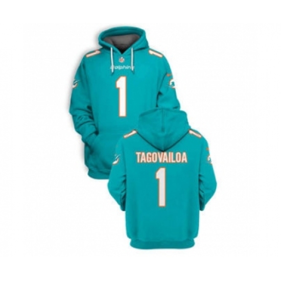 Men's Miami Dolphins #1 Tua Tagovailoa 2021 Aqua Pullover Football Hoodie - Ujersey