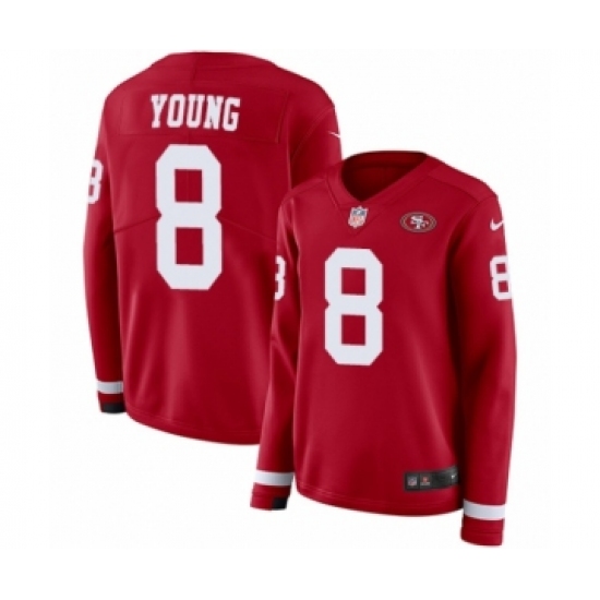 Women's Nike San Francisco 49ers #8 Steve Young Limited Red Therma Long Sleeve NFL Jersey - Ujersey