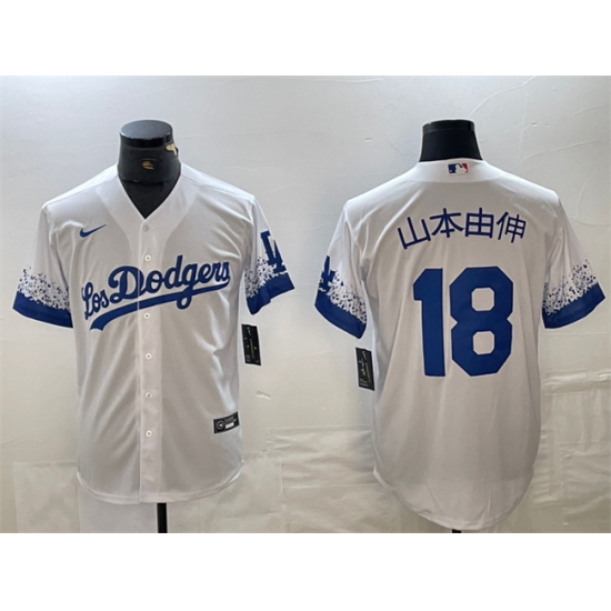 Men's Los Angeles Dodgers #18 山本由伸 White City Connect Cool Base Stitched Jersey - Ujersey