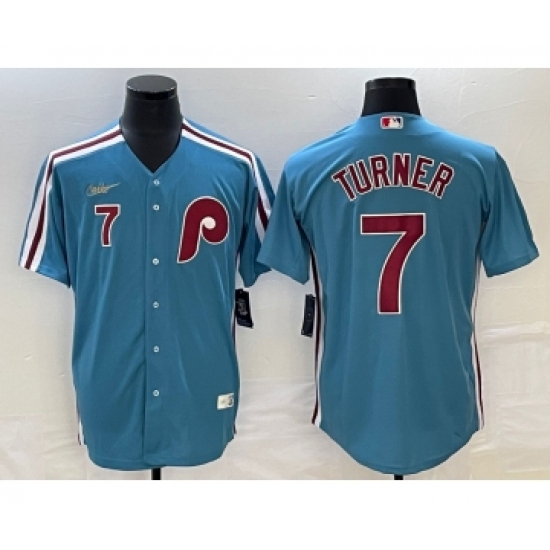 Men's Philadelphia Phillies #7 Trea Turner Blue Cooperstown Throwback Cool Base Nike Jersey - Ujersey