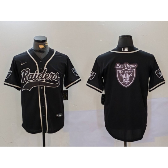 Men's Las Vegas Raiders Black Team Big Logo With Cool Base Stitched Baseball Jersey - Ujersey