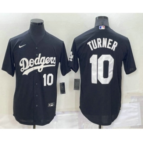 Men's Los Angeles Dodgers #10 Justin Turner Number Black Turn Back The Clock Stitched Cool Base Jersey - Ujersey