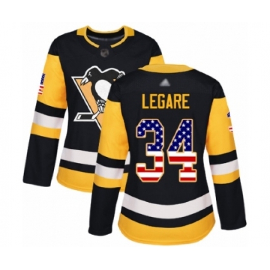 Women's Pittsburgh Penguins #34 Nathan Legare Authentic Black USA Flag Fashion Hockey Jersey
