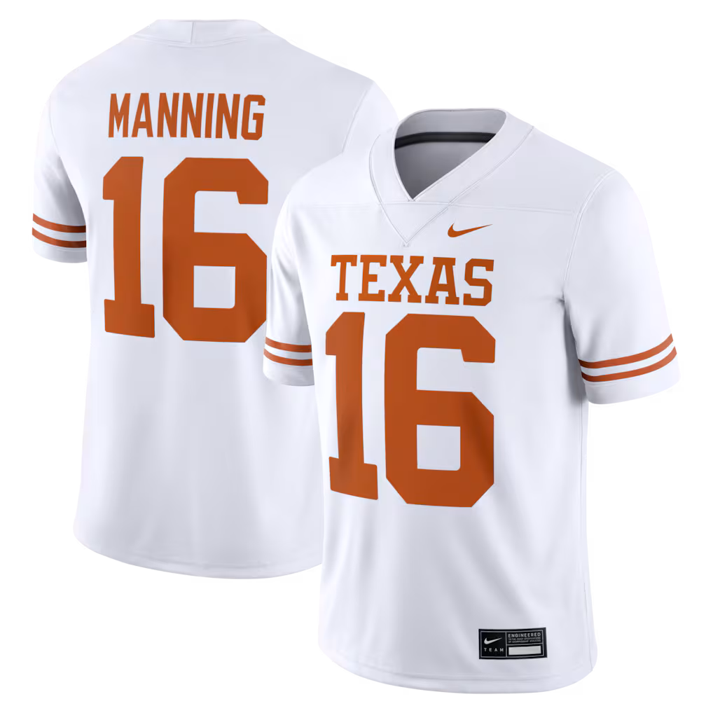 Men's Nike Arch Manning White Texas Longhorns Road Game Football Jersey
