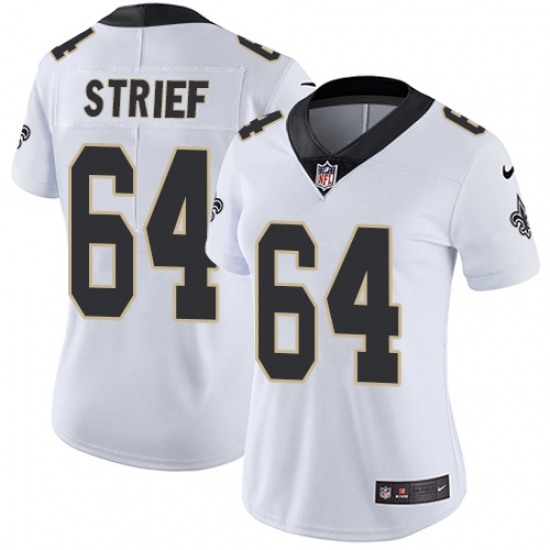 Women's Nike New Orleans Saints #64 Zach Strief White Vapor Untouchable Limited Player NFL Jersey - Ujersey