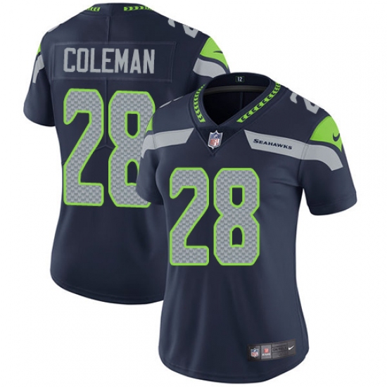 Women's Nike Seattle Seahawks #28 Justin Coleman Navy Blue Team Color Vapor Untouchable Elite Player NFL Jersey - Ujersey
