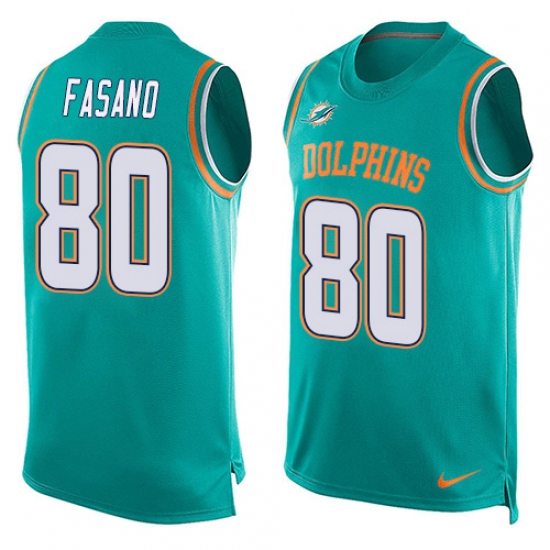 Men's Nike Miami Dolphins #80 Anthony Fasano Limited Aqua Green Player Name & Number Tank Top NFL Jersey - Ujersey
