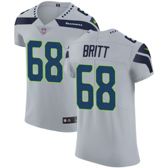 Men's Nike Seattle Seahawks #68 Justin Britt Grey Alternate Vapor Untouchable Elite Player NFL Jersey - Ujersey