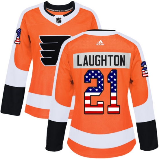 Women's Adidas Philadelphia Flyers #21 Scott Laughton Authentic Orange USA Flag Fashion NHL Jersey - Ujersey