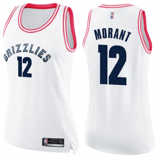 Women's Nike Memphis Grizzlies #12 Ja Morant White Pink NBA Swingman Fashion Jersey - Ujersey