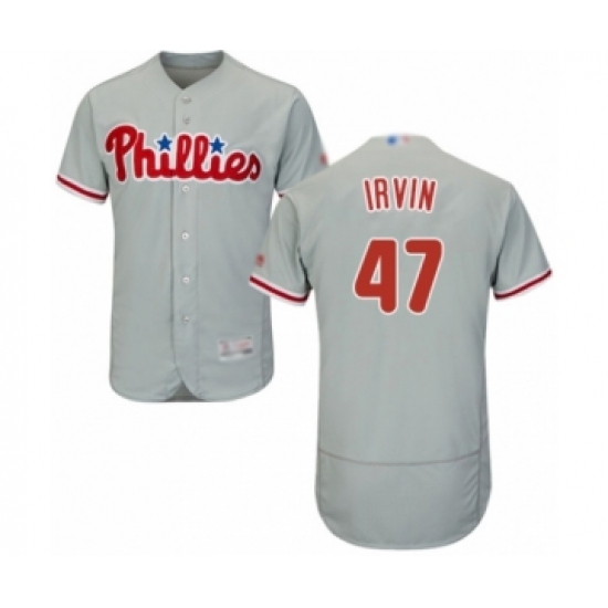 Men's Philadelphia Phillies #47 Cole Irvin Grey Road Flex Base Authentic Collection Baseball Player Jersey - Ujersey
