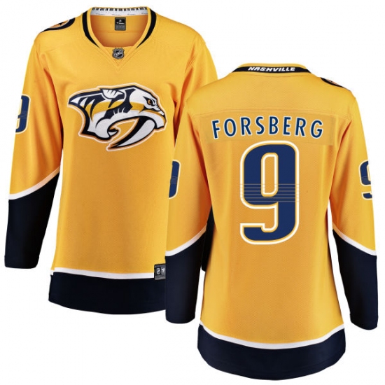 Women's Nashville Predators #9 Filip Forsberg Fanatics Branded Gold Home Breakaway NHL Jersey - Ujersey