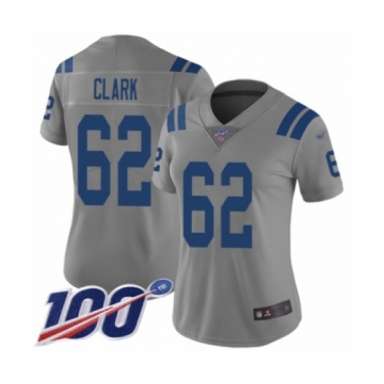 Women's Indianapolis Colts #62 Le'Raven Clark Limited Gray Inverted Legend 100th Season Football Jersey - Ujersey