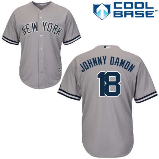 Men's Majestic New York Yankees #18 Johnny Damon Replica Grey Road MLB Jersey - Ujersey