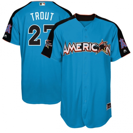 Men's Majestic Los Angeles Angels of Anaheim #27 Mike Trout Replica Blue American League 2017 MLB All-Star MLB Jersey - Ujersey