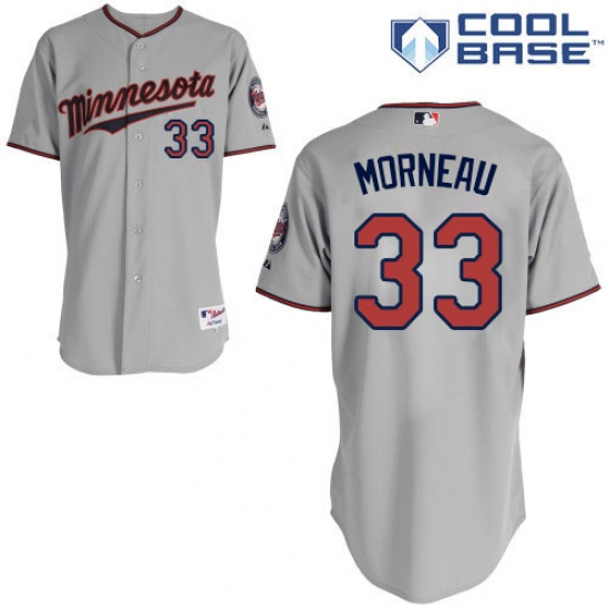 Men's Majestic Minnesota Twins #33 Justin Morneau Authentic Grey Road Cool Base MLB Jersey
