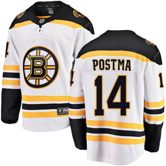 Men's Boston Bruins #14 Paul Postma Authentic White Away Fanatics Branded Breakaway NHL Jersey - Ujersey