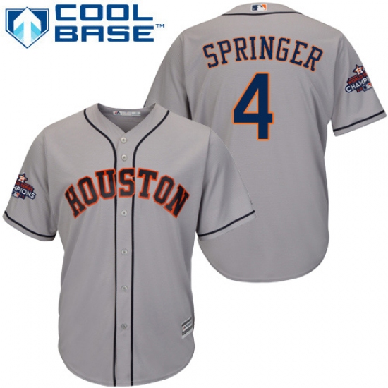 Men's Majestic Houston Astros #4 George Springer Replica Grey Road 2017 World Series Champions Cool Base MLB Jersey - Ujersey