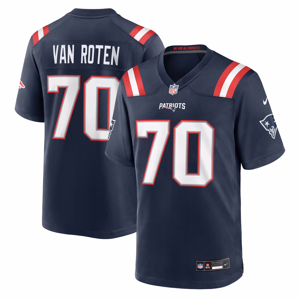 Men's New England Patriots Greg Van Roten Nike Navy Team Game Jersey - Ujersey
