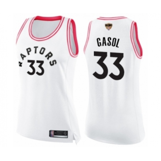 Women's Toronto Raptors #33 Marc Gasol Swingman White Pink Fashion 2019 Basketball Finals Bound Jersey - Ujersey