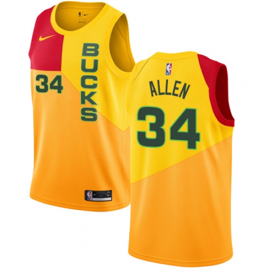 Youth Nike Milwaukee Bucks #34 Ray Allen Swingman Yellow NBA Jersey - City Edition - Ujersey