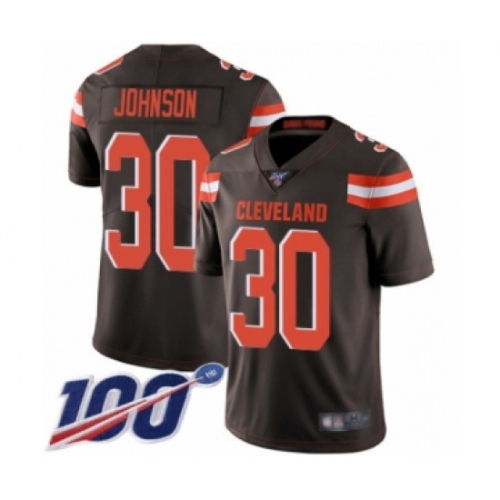Men's Cleveland Browns #30 D'Ernest Johnson Brown Team Color Vapor Untouchable Limited Player 100th Season Football Jersey - Ujersey