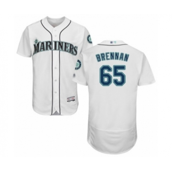 Men's Seattle Mariners #65 Brandon Brennan White Home Flex Base Authentic Collection Baseball Player Jersey - Ujersey