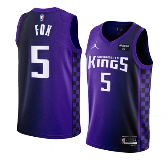Men's Sacramento Kings #5 De’Aaron Fox Purple 2023-24 Statement Edition Swingman Stitched Jersey - Ujersey