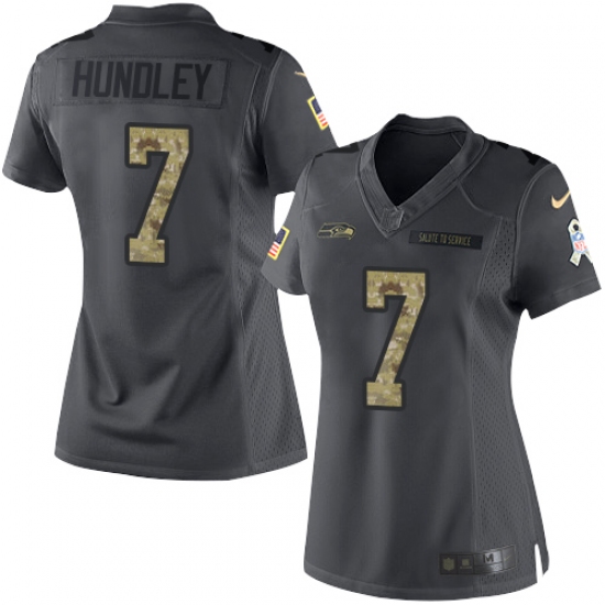 Women Nike Seattle Seahawks #7 Brett Hundley Limited Black 2016 Salute to Service NFL Jersey - Ujersey