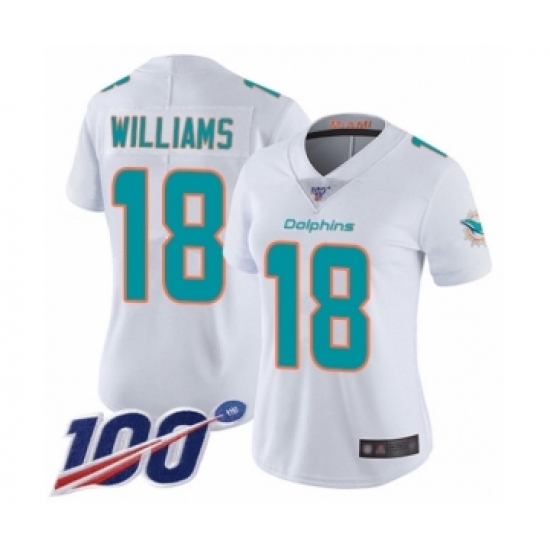 Women's Miami Dolphins #18 Preston Williams White Vapor Untouchable Limited Player 100th Season Football Jersey - Ujersey