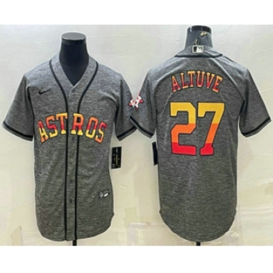 Men's Houston Astros #27 Jose Altuve Grey Gridiron With Patch Cool Base Stitched Baseball Jersey - Ujersey