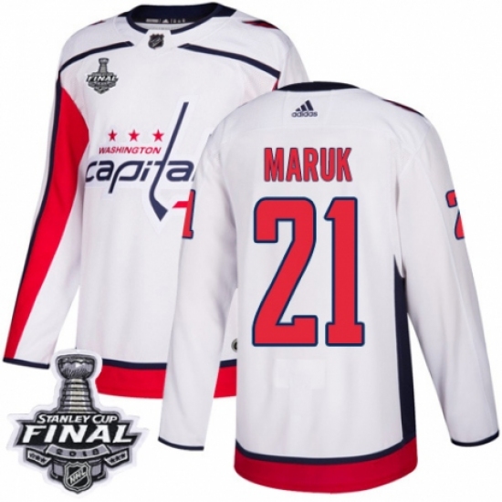 Men's Adidas Washington Capitals #21 Dennis Maruk Authentic White Away 2018 Stanley Cup Final NHL Jersey - Ujersey
